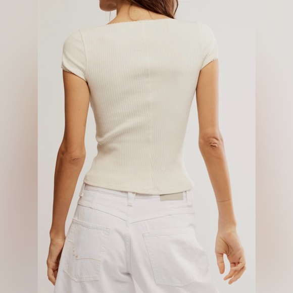 Free People Intimately Ivory Ribbed Button Front Top spring summer NWT basic - Picture 3 of 12